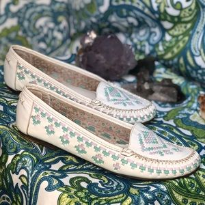 Rare Vintage Brazilian White Leather Moccasins